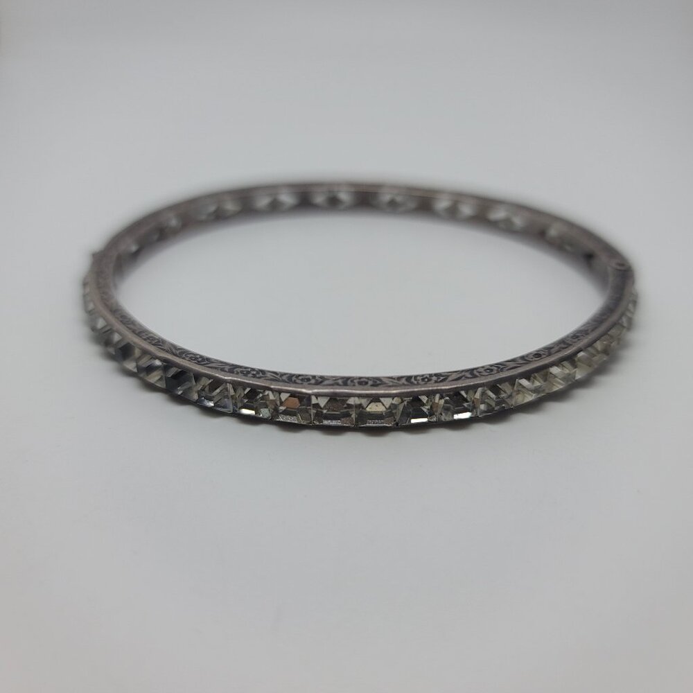 Antique Art Deco Paste & Sterling Hinged Bangle